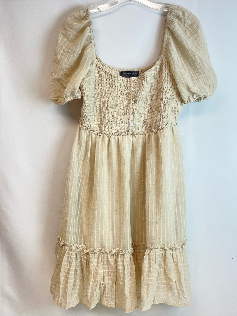 Women’s Cream Puff-Sleeve Smocked Babydoll Dress Size L